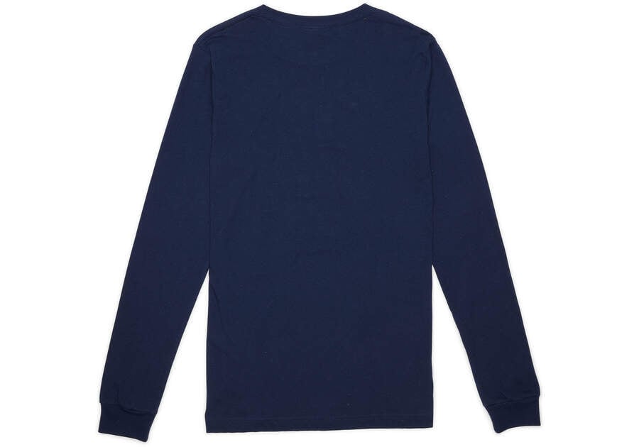 Navy Men's Toms Stacked Logo Long Sleeve Tee T Shirts Ireland | IE641-500