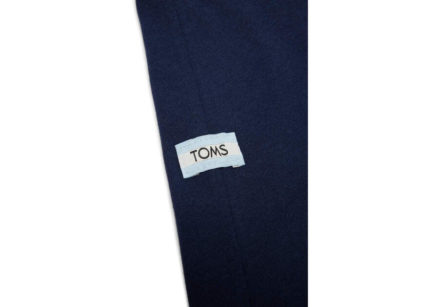 Navy Men's Toms Stacked Logo Long Sleeve Tee T Shirts Ireland | IE641-500