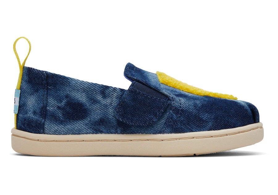 Navy Washed Denim Kids' Toms Tiny Alpargata Twin Gore Washed Denim Ligthning Bolt Alpargatas Ireland | IE905-591