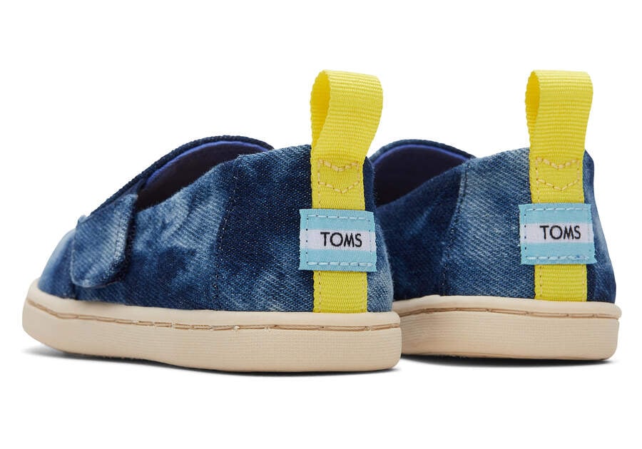 Navy Washed Denim Kids' Toms Tiny Alpargata Twin Gore Washed Denim Ligthning Bolt Alpargatas Ireland | IE905-591