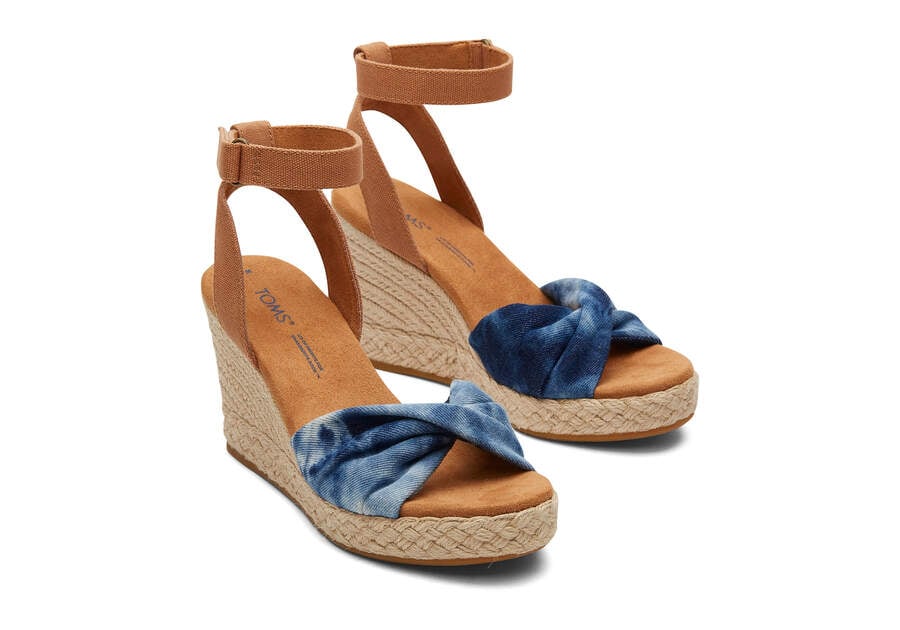 Navy Washed Denim Women's Toms Marisela Wedge Sandal Sandals Ireland | IE608-626