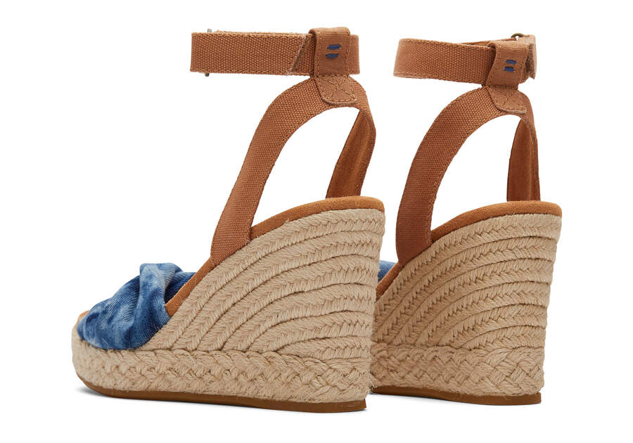 Navy Washed Denim Women's Toms Marisela Wedge Sandal Sandals Ireland | IE608-626