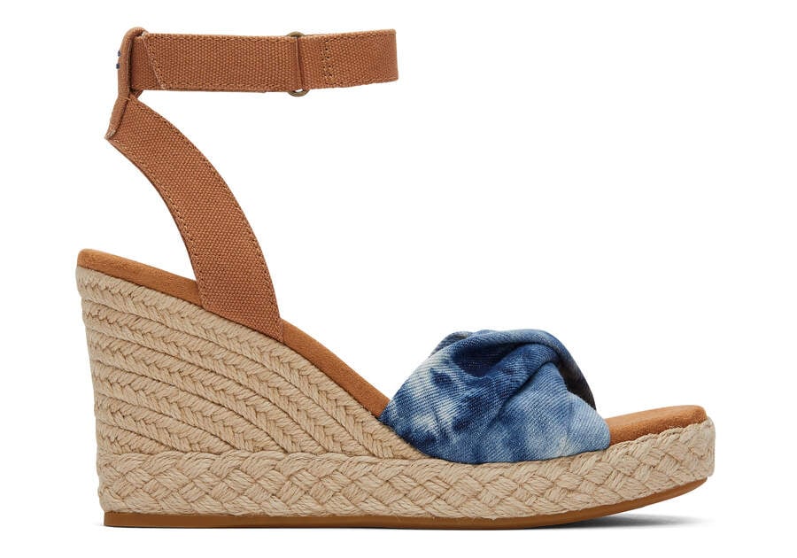 Navy Washed Denim Women\'s Toms Marisela Wedge Sandal Sandals Ireland | IE608-626