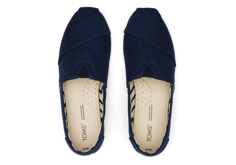 Navy Wide Women's Toms Alpargata Recycled Cotton Wide Width Alpargatas Ireland | IE878-444