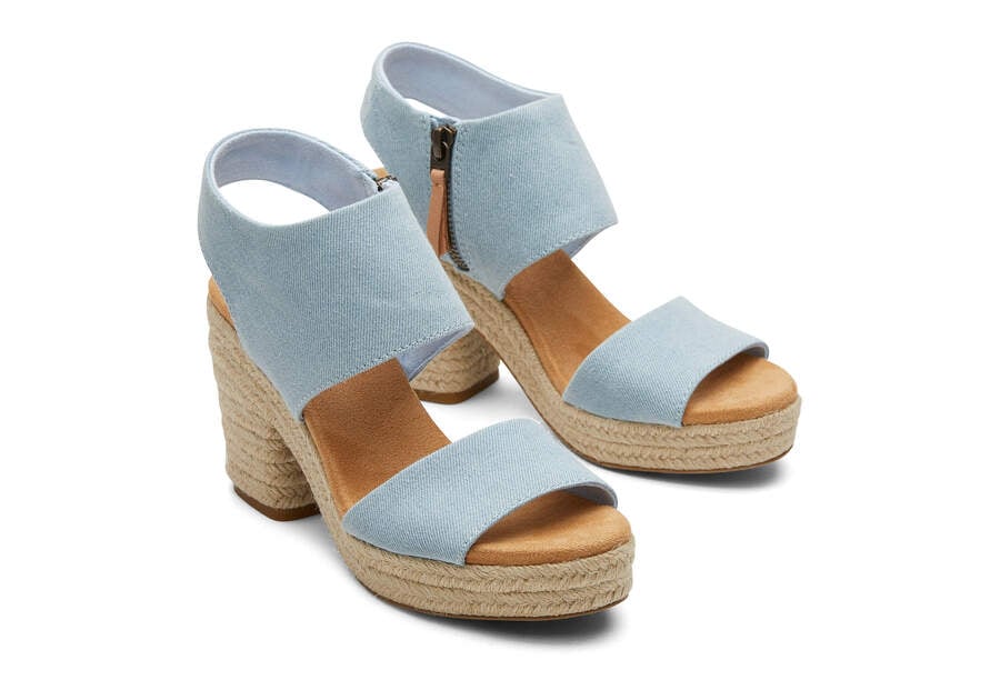 Pastel Blue Washed Denim Women's Toms Majorca Rope Platform Sandal Sandals Ireland | IE534-427