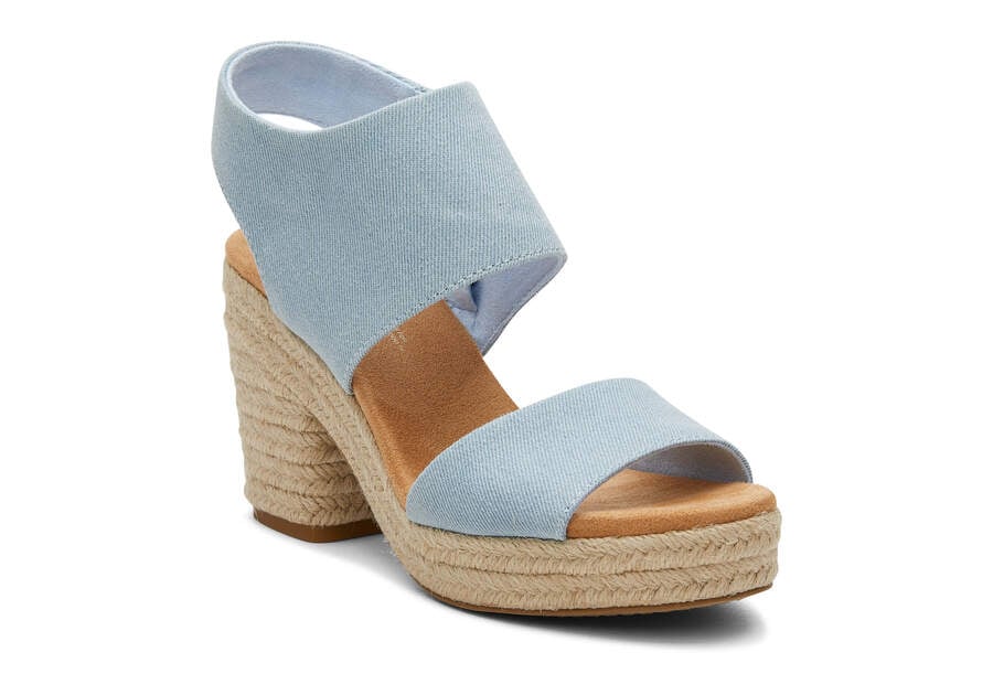 Pastel Blue Washed Denim Women's Toms Majorca Rope Platform Sandal Sandals Ireland | IE534-427