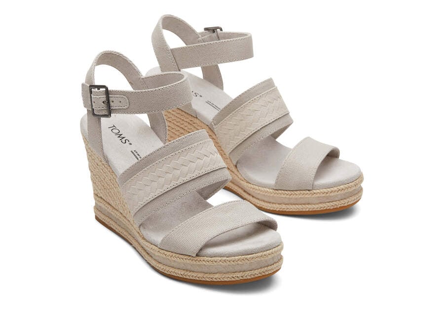 Pebble Grey Canvas Women's Toms Madelyn Wedge Sandal Sandals Ireland | IE777-201