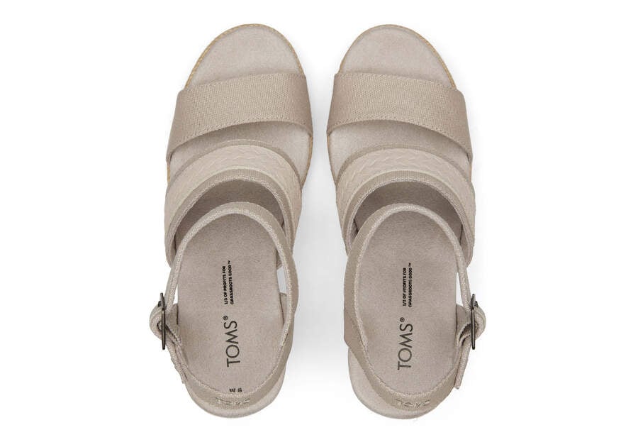 Pebble Grey Canvas Women's Toms Madelyn Wedge Sandal Sandals Ireland | IE777-201