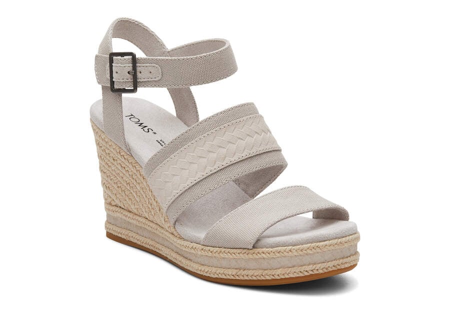 Pebble Grey Canvas Women's Toms Madelyn Wedge Sandal Sandals Ireland | IE777-201