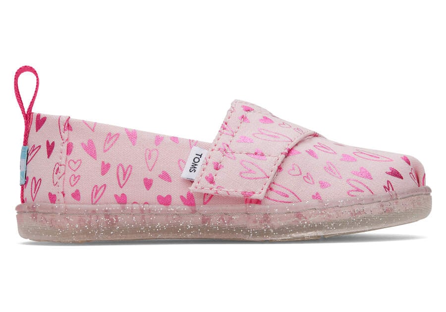 Pink Hearts Kids' Toms Tiny Alpargata Foil Hearts Print Alpargatas Ireland | IE722-583