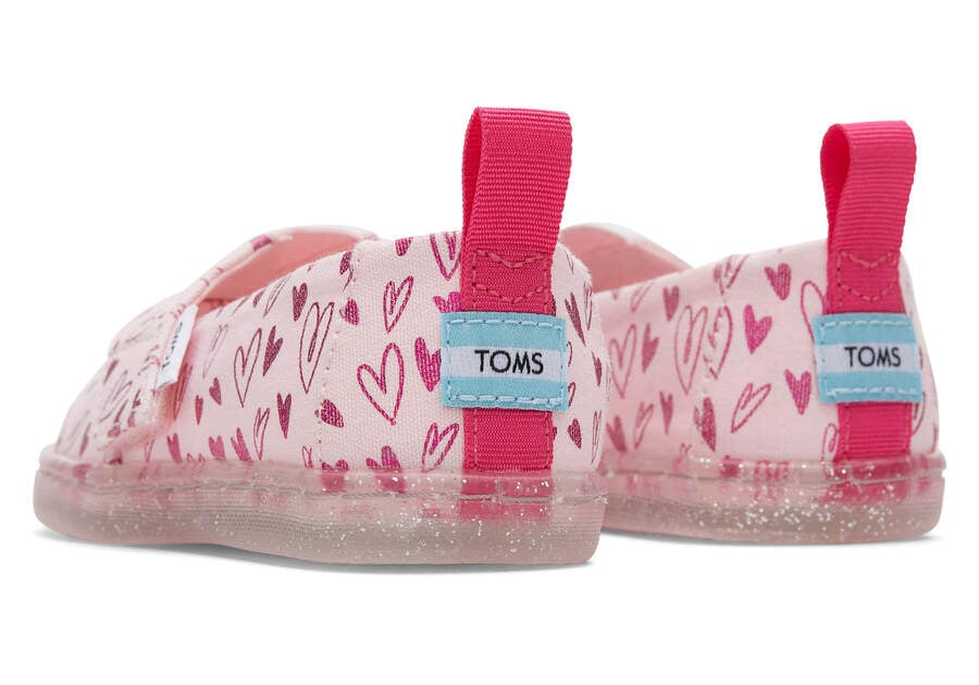 Pink Hearts Kids' Toms Tiny Alpargata Foil Hearts Print Alpargatas Ireland | IE722-583