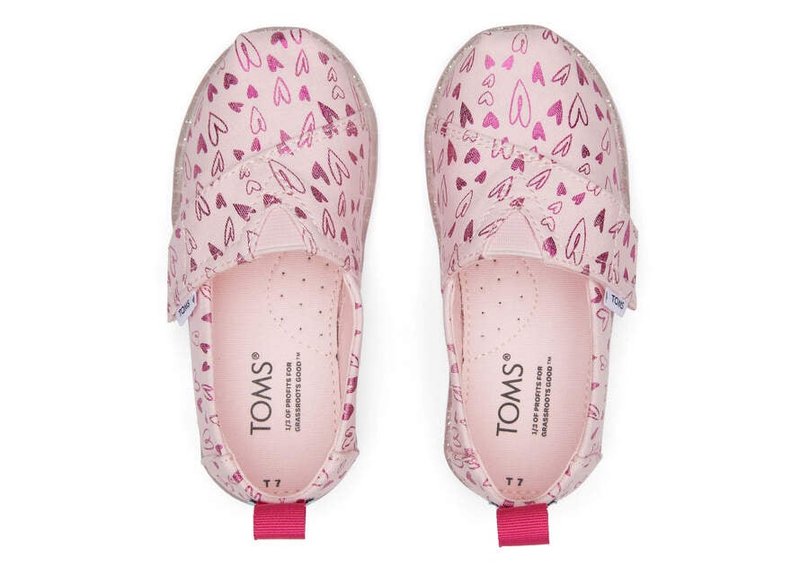 Pink Hearts Kids' Toms Tiny Alpargata Foil Hearts Print Alpargatas Ireland | IE722-583