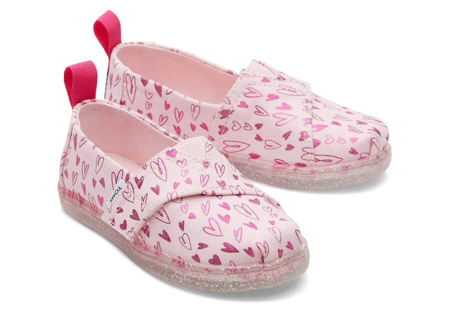 Pink Hearts Kids\' Toms Tiny Alpargata Foil Hearts Print Alpargatas Ireland | IE722-583