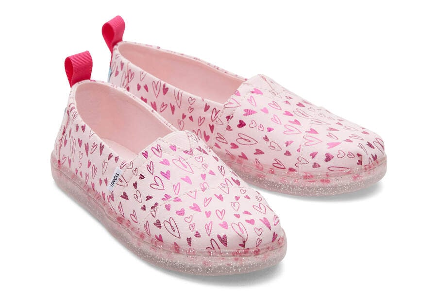 Pink Hearts Kids' Toms Youth Alpargata Foil Hearts Print Alpargatas Ireland | IE642-932