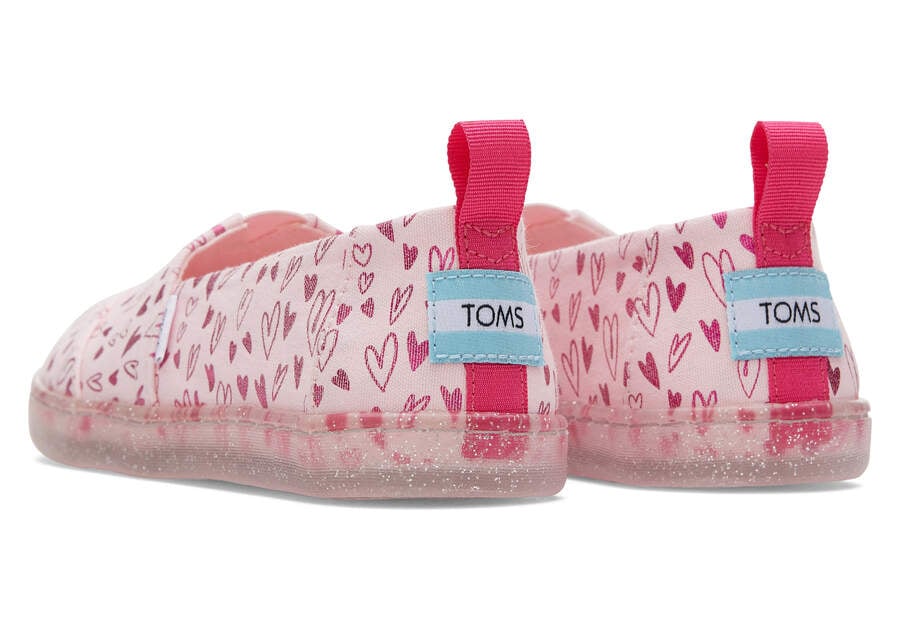 Pink Hearts Kids' Toms Youth Alpargata Foil Hearts Print Alpargatas Ireland | IE642-932