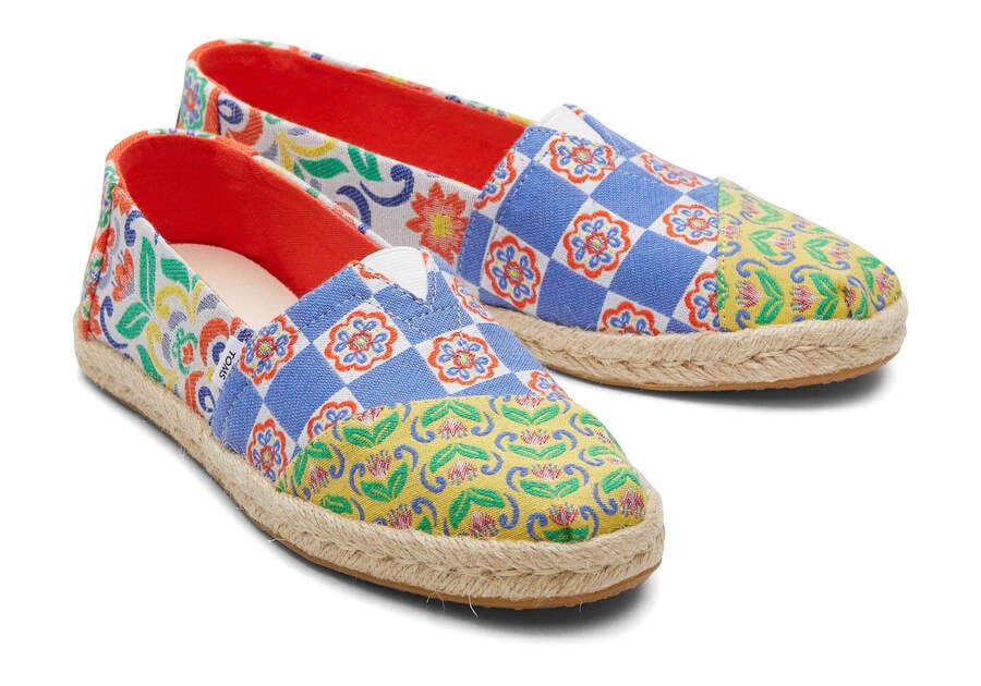 Red Multi Mediterranean Tiles Jacquard Women's Toms Alpargata Rope Espadrille Espadrilles Ireland | IE137-497