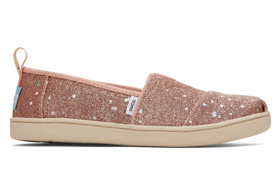 Rose Gold Kids\' Toms Youth Alpargata Glitter Alpargatas Ireland | IE352-414