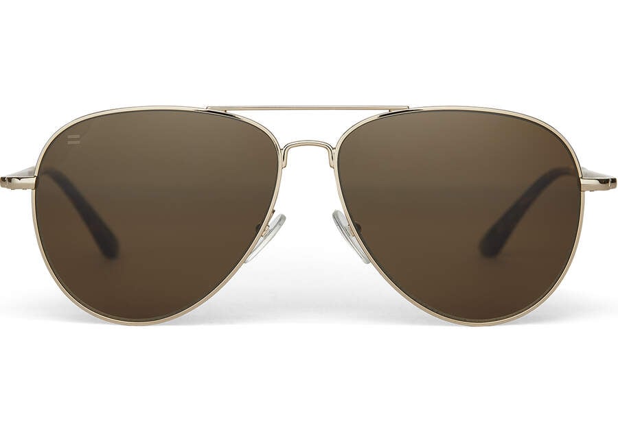 Shiny Gold - Solid Brown Poplar Men\'s Toms Hudson Sunglasses Ireland | IE927-543