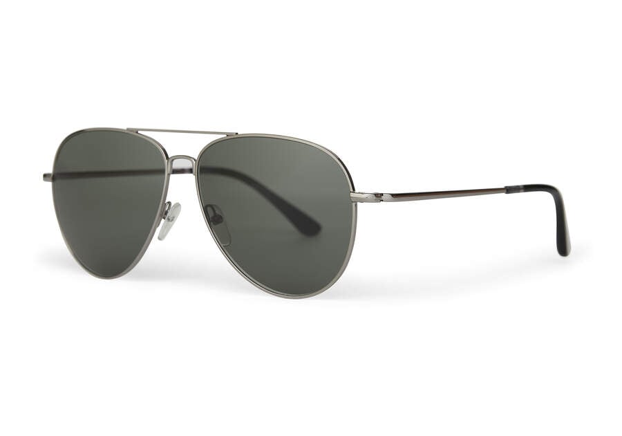 Shiny Gunmetal - Green Grey Women's Toms Hudson Sunglasses Ireland | IE123-132