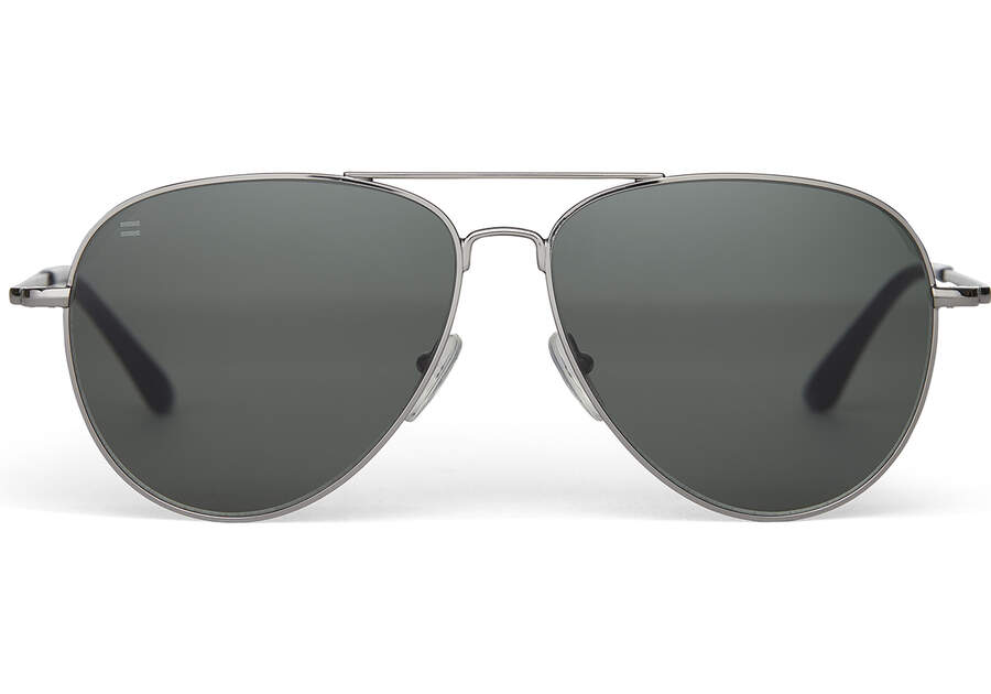 Shiny Gunmetal - Green Grey Women\'s Toms Hudson Sunglasses Ireland | IE123-132