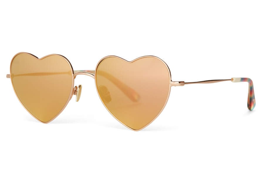 Shiny Yellow Gold- Rose Gold Mirror Women's Toms Unity Lucia Sunglasses Ireland | IE181-750