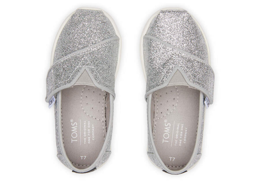 Silver Iridescent Kids' Toms Tiny Alpargata Glitter Alpargatas Ireland | IE584-603