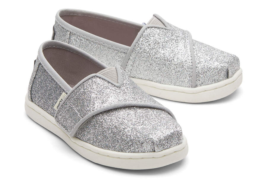 Silver Iridescent Kids\' Toms Tiny Alpargata Glitter Alpargatas Ireland | IE584-603