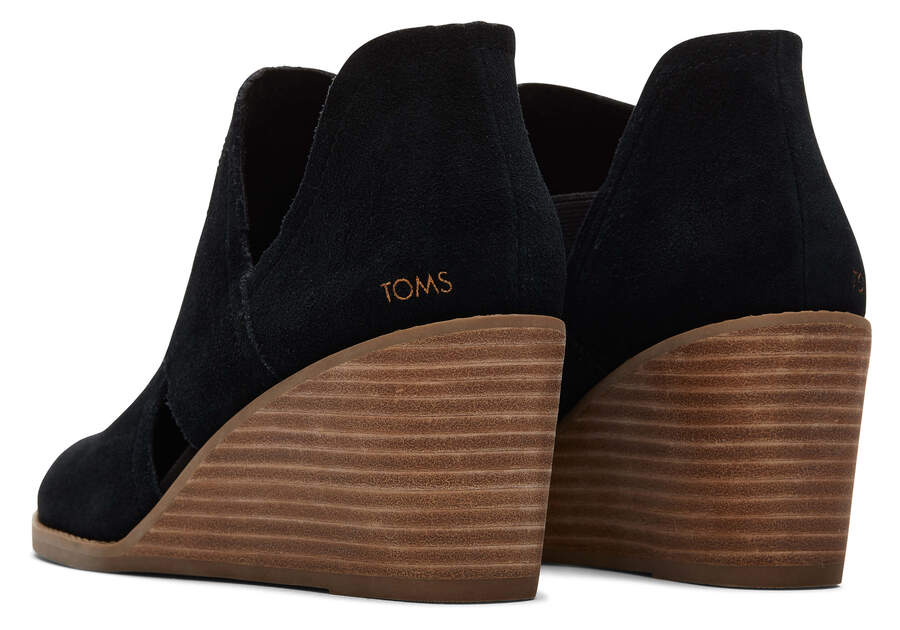 Suede Black Women's Toms Kallie Wedge Cutout Booties Ireland | IE740-544