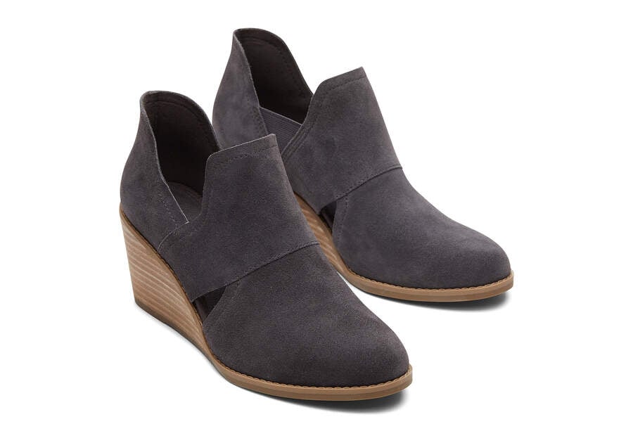 Suede Grey Women's Toms Kallie Wedge Cutout Booties Ireland | IE821-976