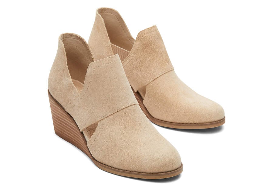 Suede Oatmeal Women's Toms Kallie Wedge Cutout Booties Ireland | IE304-055