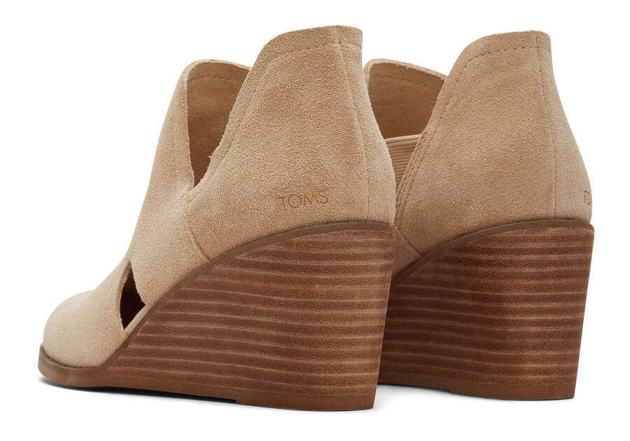 Suede Oatmeal Women's Toms Kallie Wedge Cutout Booties Ireland | IE304-055