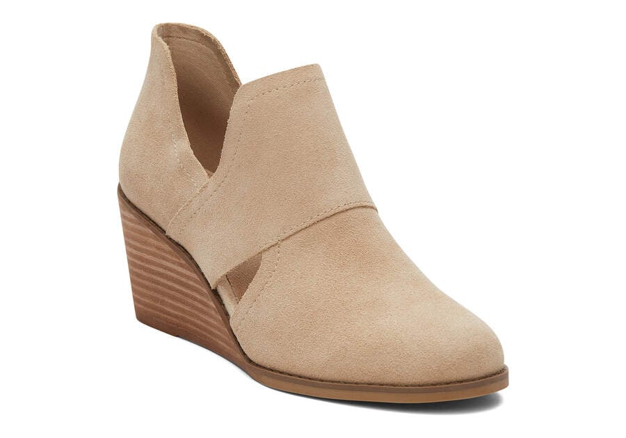 Suede Oatmeal Women's Toms Kallie Wedge Cutout Booties Ireland | IE304-055