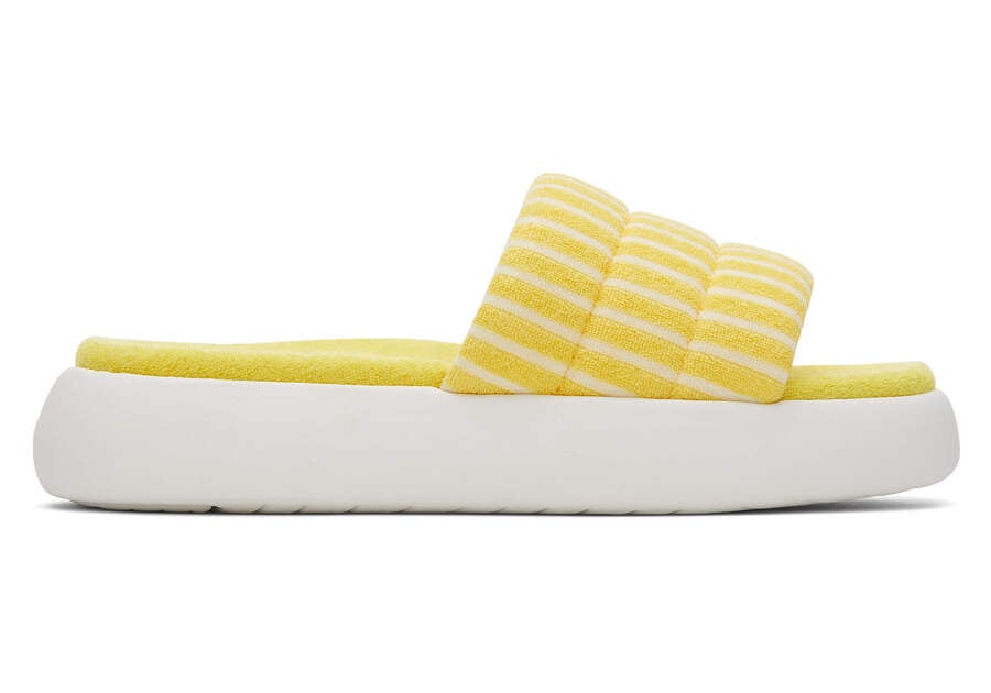 Sunny Yellow Striped Terry Women\'s Toms Mallow Slide Terry Sandals Ireland | IE256-520