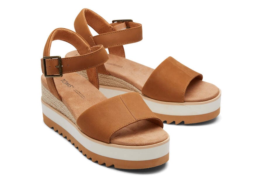 Tan Leather Women's Toms Diana Leather Wedge Sandal Sandals Ireland | IE887-526