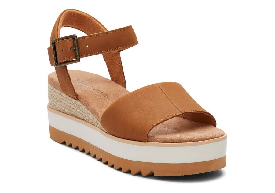 Tan Leather Women's Toms Diana Leather Wedge Sandal Sandals Ireland | IE887-526