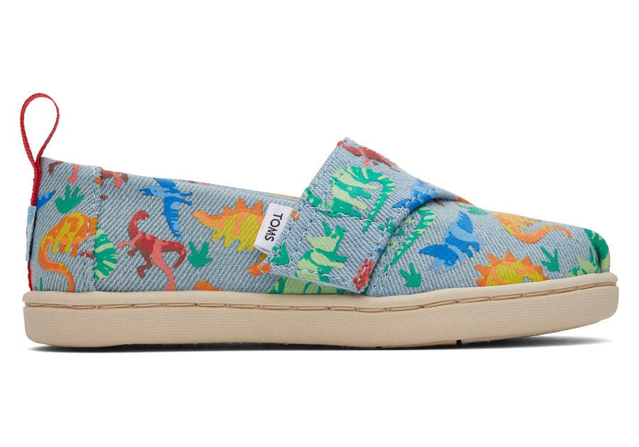 Washed Denim Kids' Toms Tiny Alpargata Washed Denim Dinomite Dinos Alpargatas Ireland | IE733-155