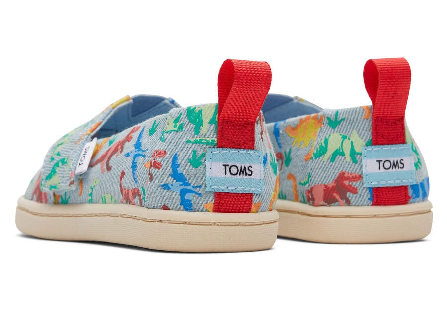 Washed Denim Kids' Toms Tiny Alpargata Washed Denim Dinomite Dinos Alpargatas Ireland | IE733-155