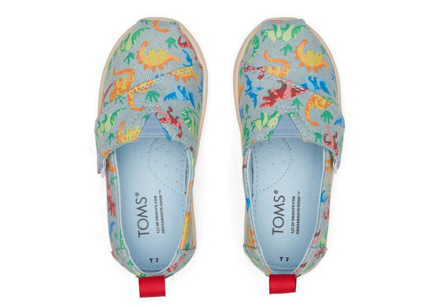 Washed Denim Kids' Toms Tiny Alpargata Washed Denim Dinomite Dinos Alpargatas Ireland | IE733-155