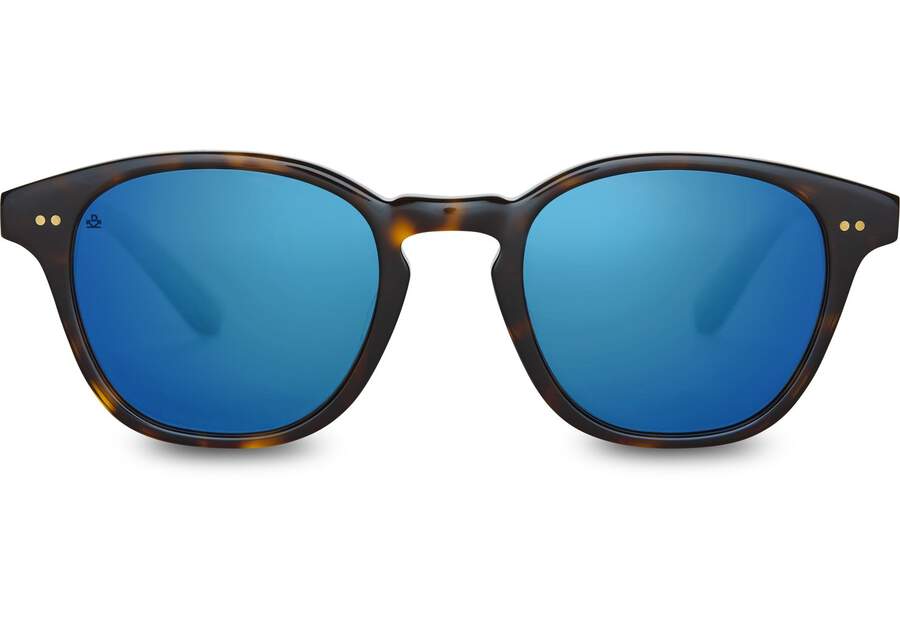 Whiskey Tortoise-deep Blue Mirror Men\'s Toms Wyatt Sunglasses Ireland | IE448-180