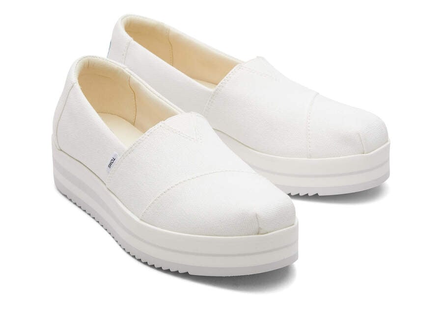 White Canvas Women's Toms Alpargata Midform Espadrille Platform Shoes Ireland | IE232-333