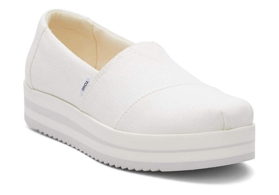 White Canvas Women's Toms Alpargata Midform Espadrille Platform Shoes Ireland | IE232-333