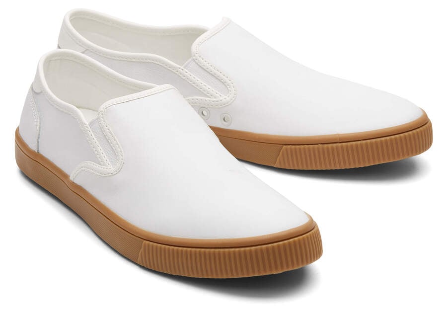 White Leather Men's Toms Baja Slip On Sneakers Ireland | IE163-851