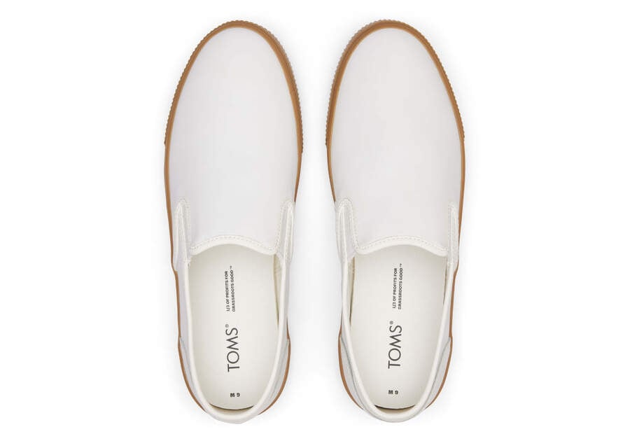 White Leather Men's Toms Baja Slip On Sneakers Ireland | IE163-851