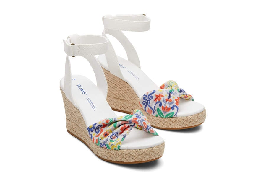 White Mediterranean Tiles Jacquard Women's Toms Marisela Wedge Sandal Sandals Ireland | IE656-024