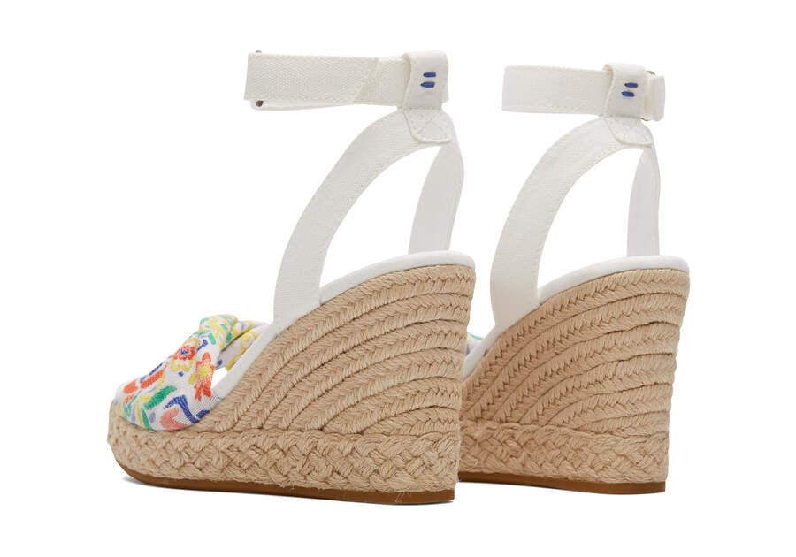 White Mediterranean Tiles Jacquard Women's Toms Marisela Wedge Sandal Sandals Ireland | IE656-024