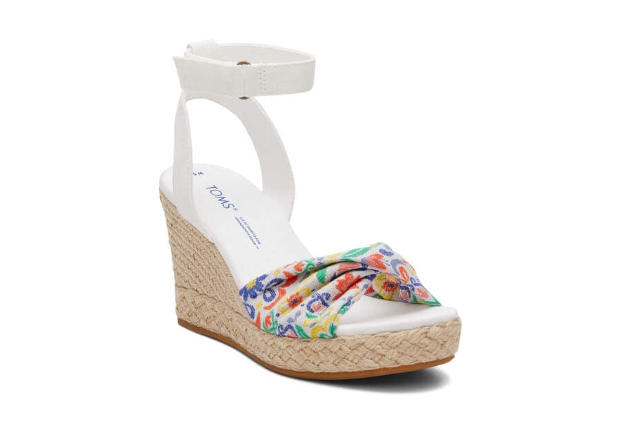 White Mediterranean Tiles Jacquard Women's Toms Marisela Wedge Sandal Sandals Ireland | IE656-024