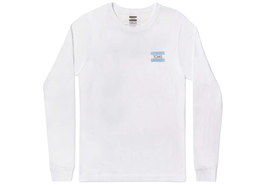 White Men\'s Toms Logo Long Sleeve Tee T Shirts Ireland | IE011-397